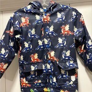 Hatley Raincoat Kids Size 6 Blue Dragon Print Hooded Terry Lined Jacket
